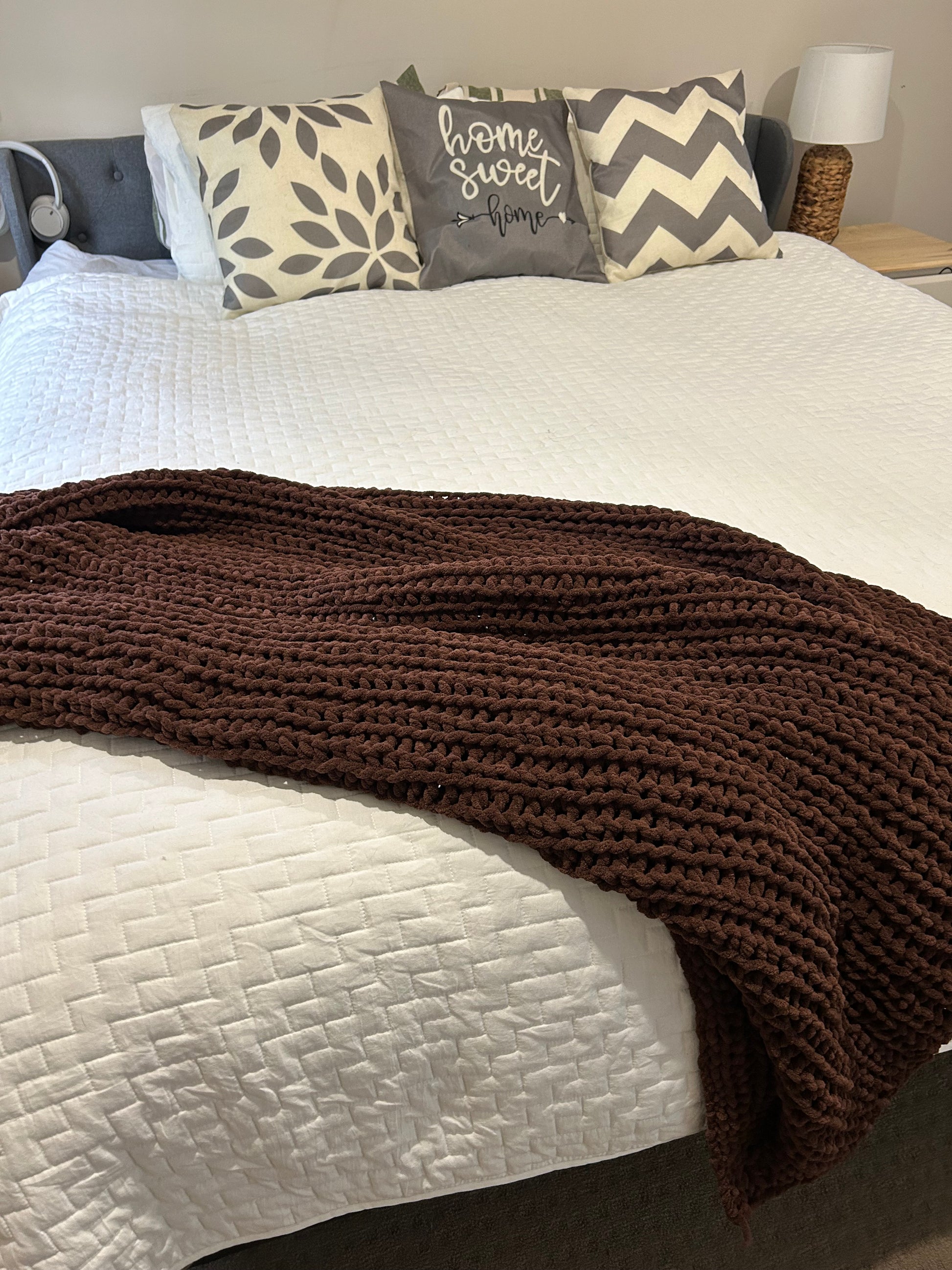 Handmade Crochet Throw Blanket - Dark brown