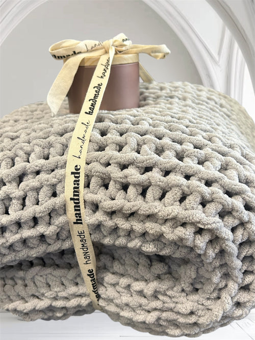 Candle + crochet throw blanket bundle