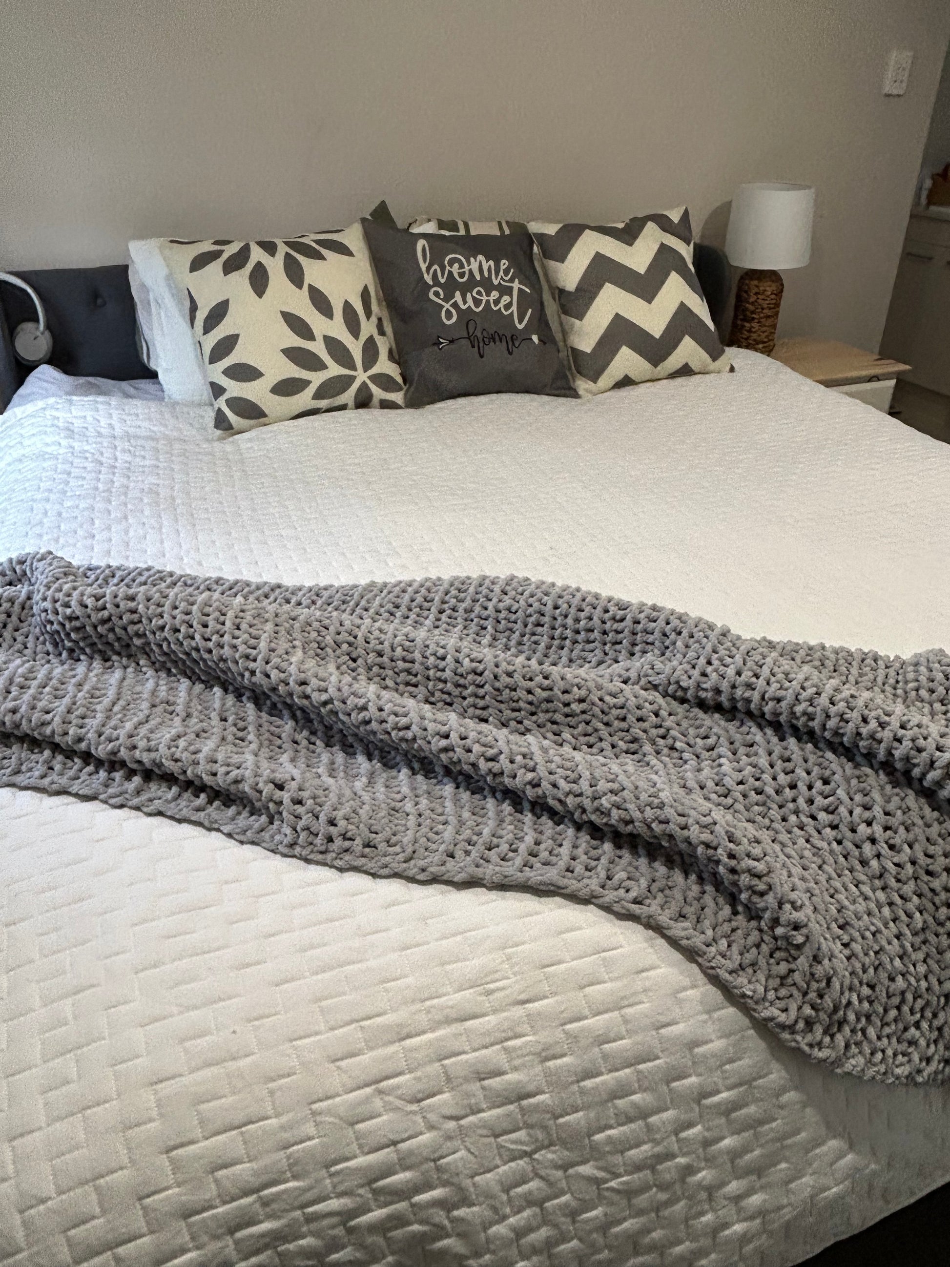 Handmade Crochet Blanket – Throw Size - Grey