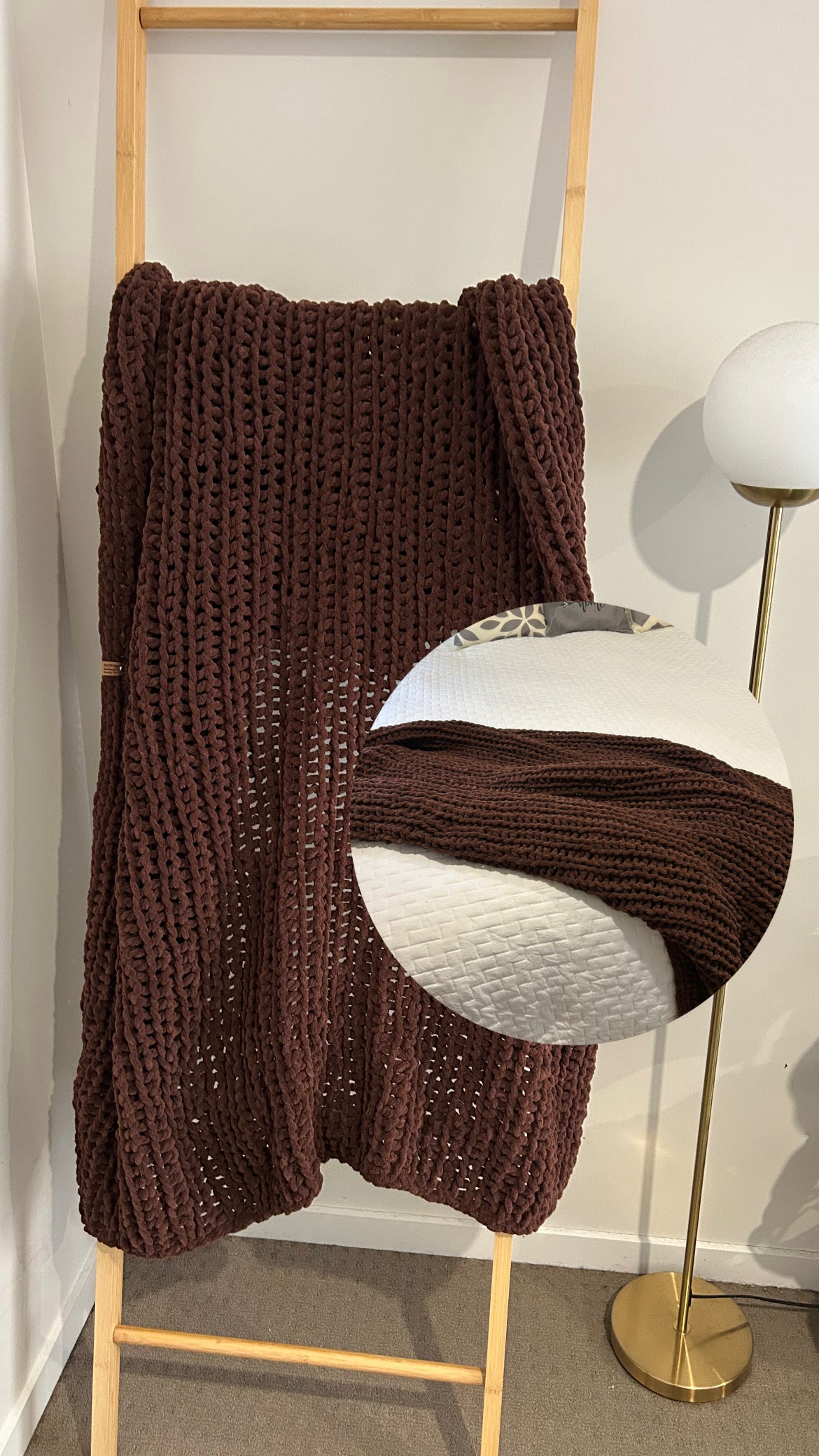 Handmade Crochet Throw Blanket - Dark brown
