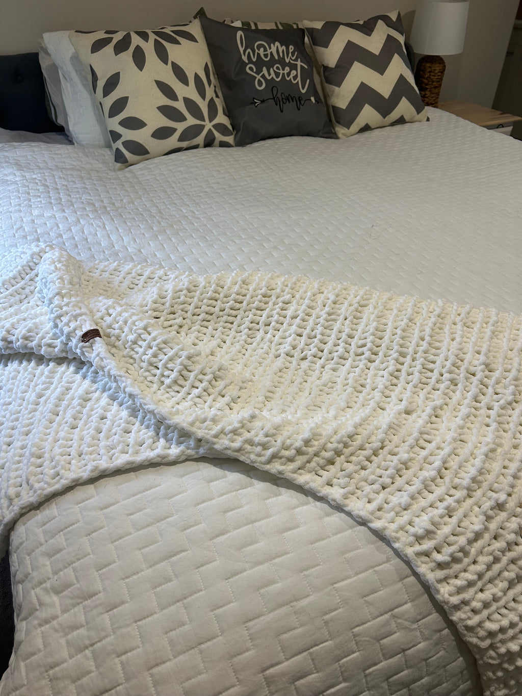 Handmade Crochet Blanket – Throw Size - White