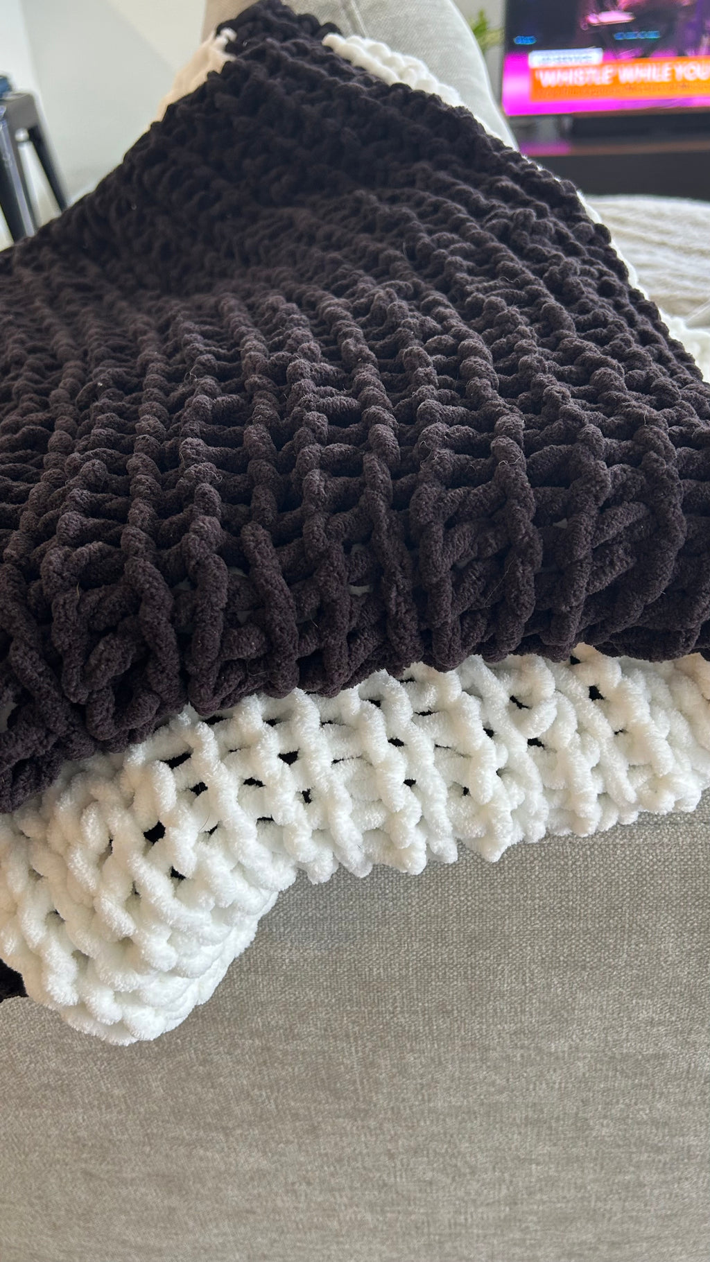 Handmade Crochet Blanket – Throw Size - Black and White