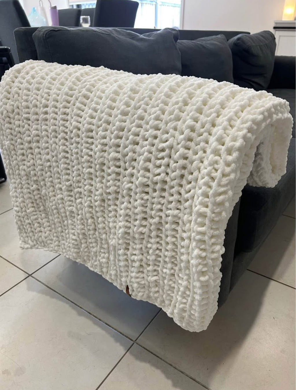 Handmade Crochet Blanket – Throw Size - White