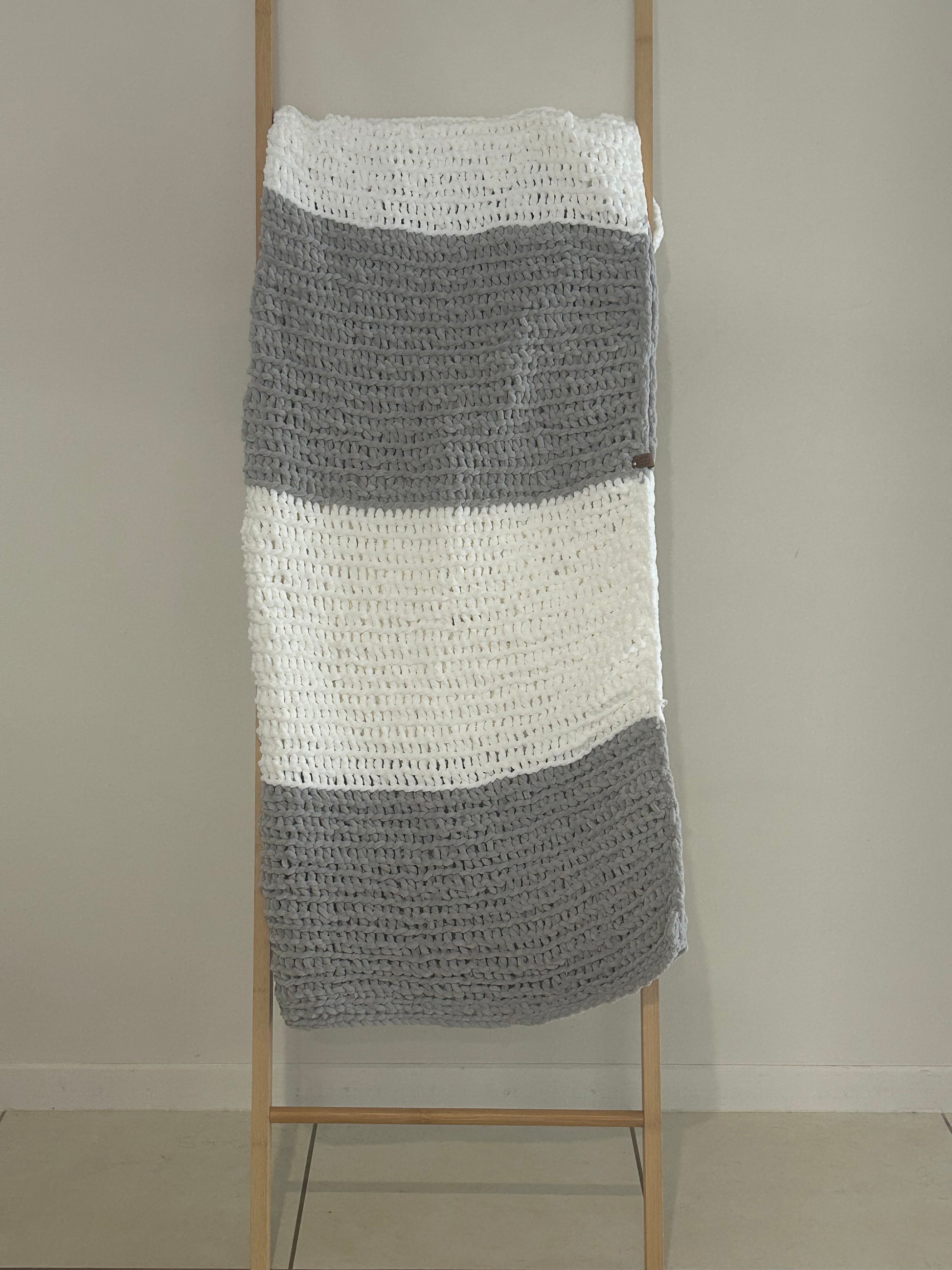 Handmade Crochet Blanket – Throw Size - White & Grey