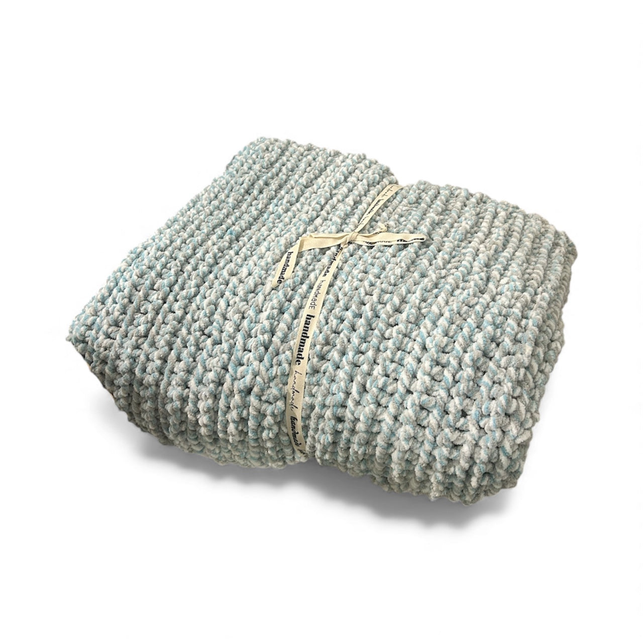 Blue grey white blend crochet throw