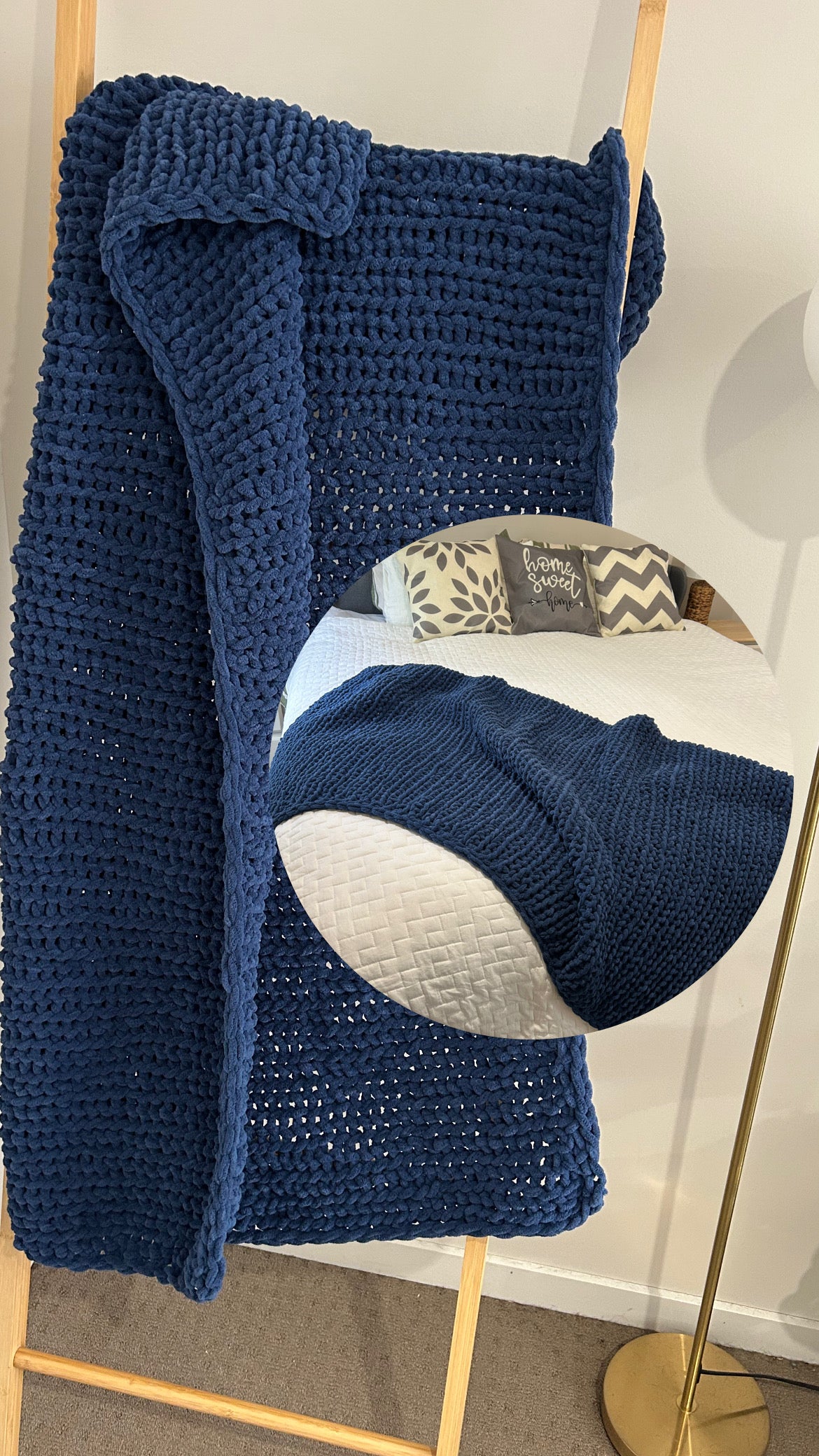 Handmade Crochet Blanket – Throw Size - Navy