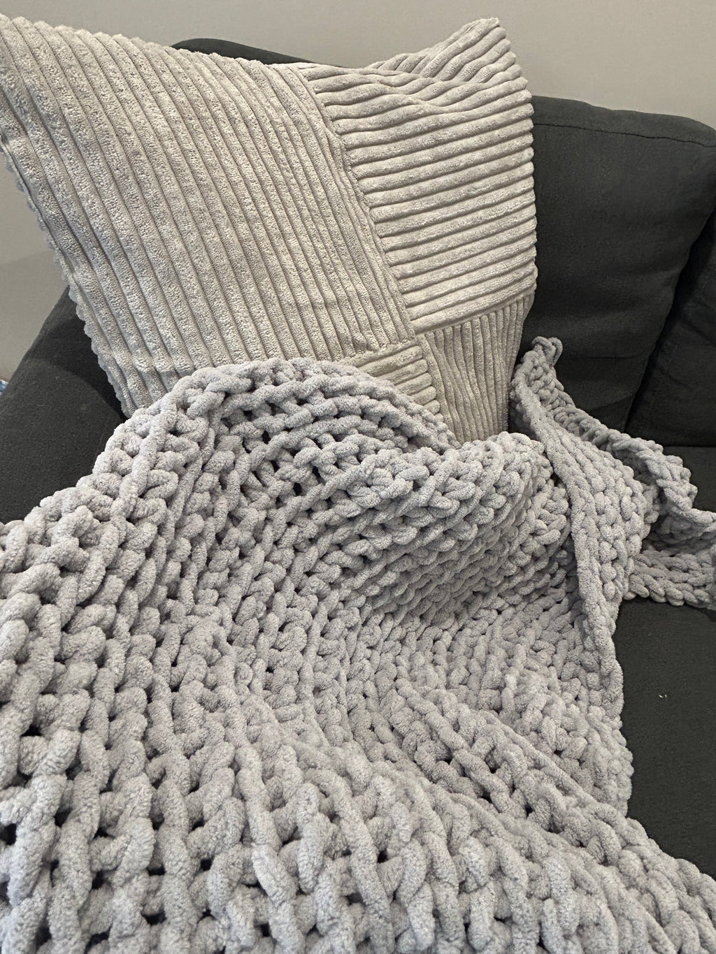Handmade Crochet Blanket – Throw Size - Grey