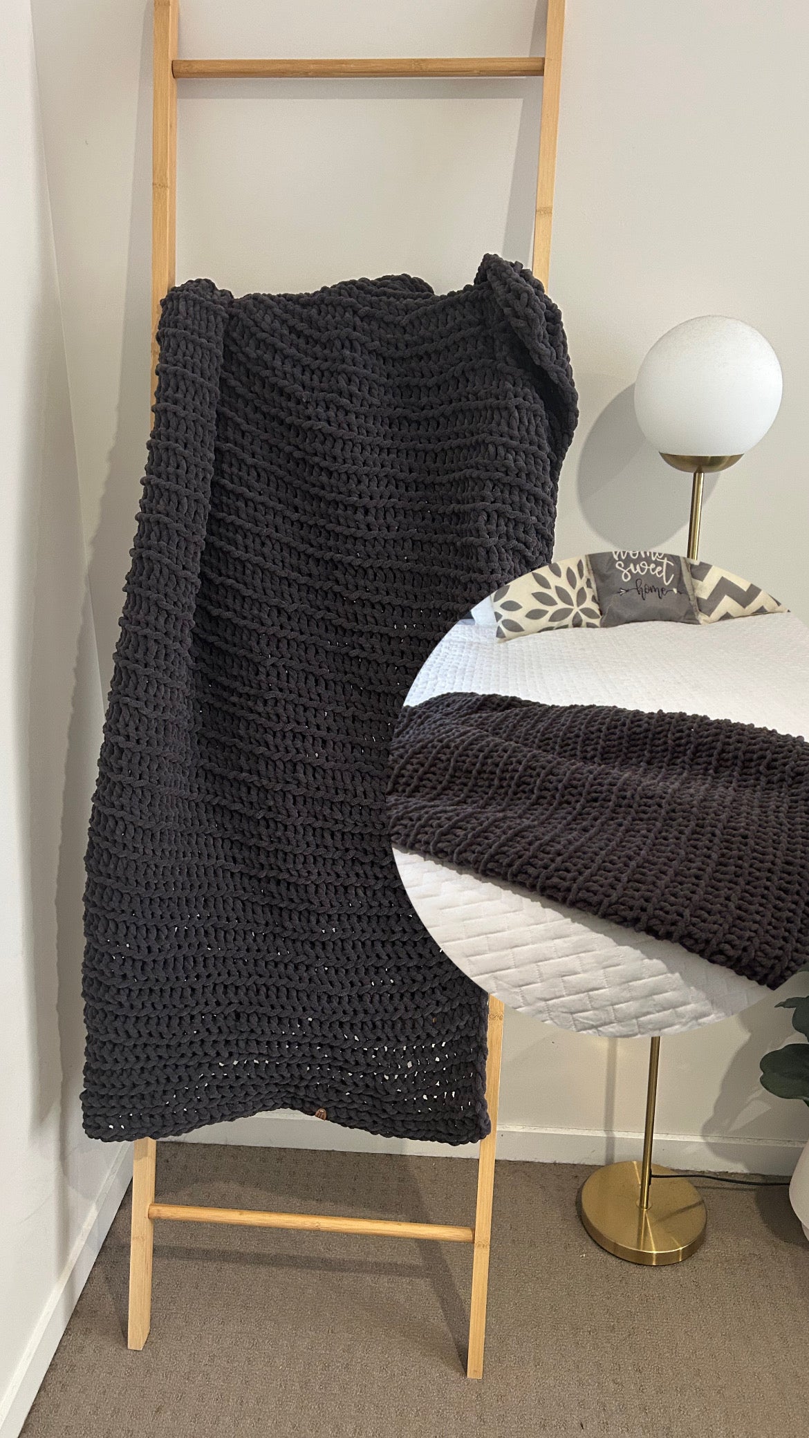 Handmade Crochet Blanket – Throw Size - Black