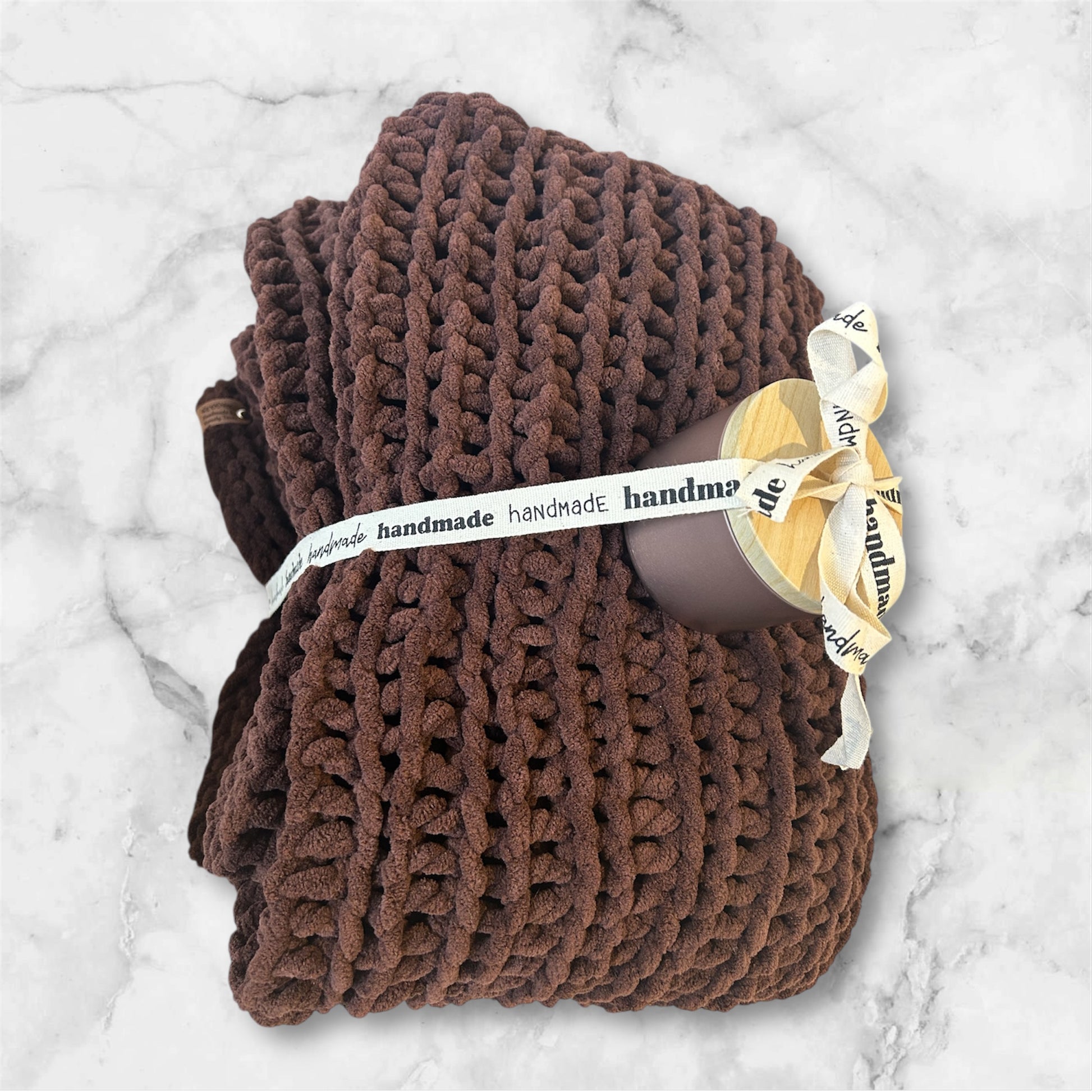 Candle + crochet throw blanket bundle