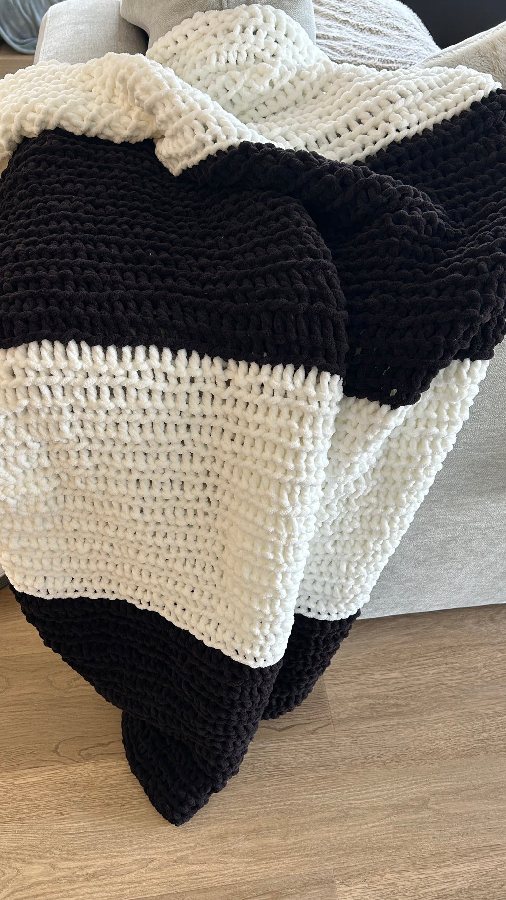 Handmade Crochet Blanket – Throw Size - Black and White