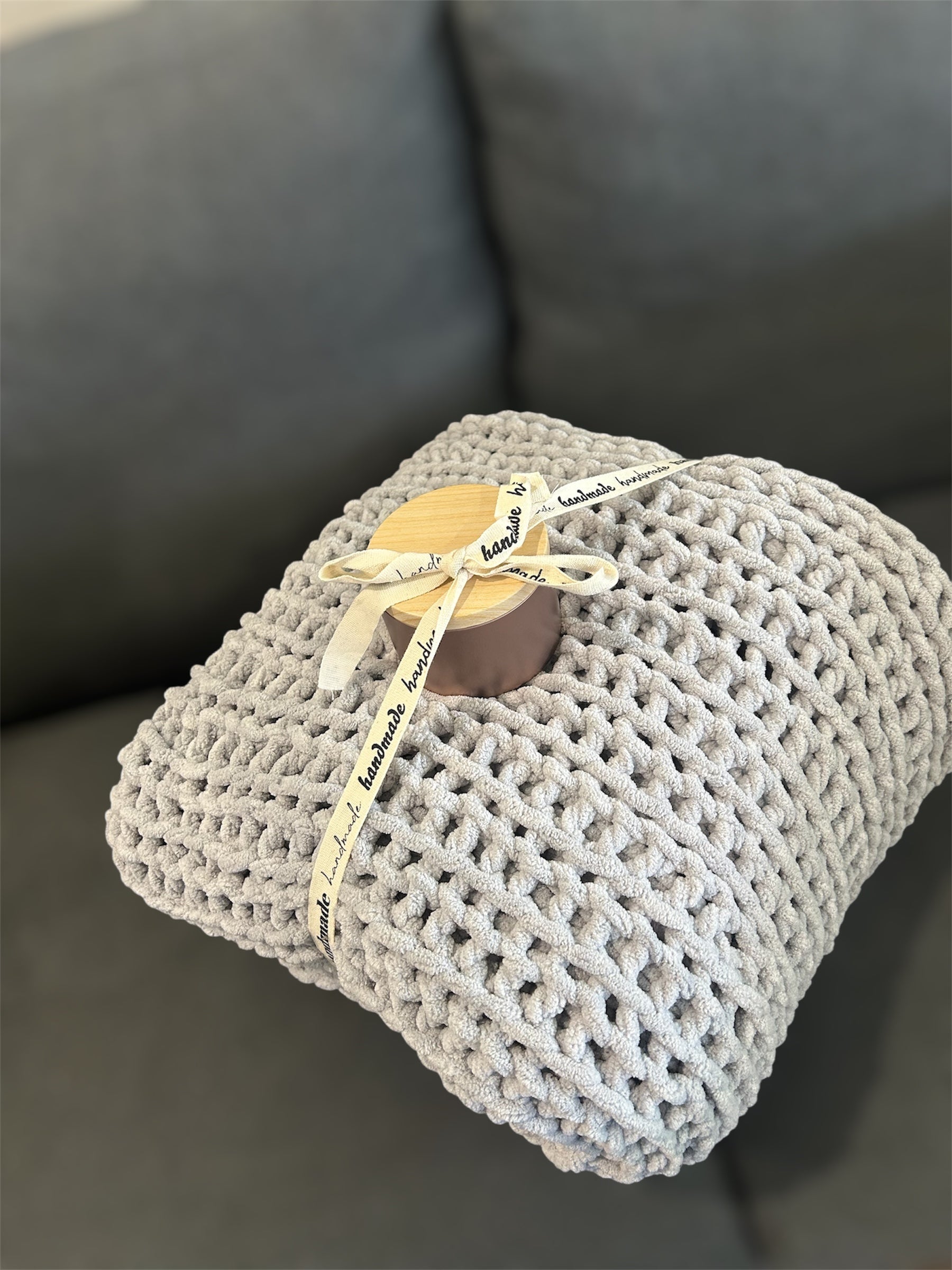 Candle + crochet throw blanket bundle