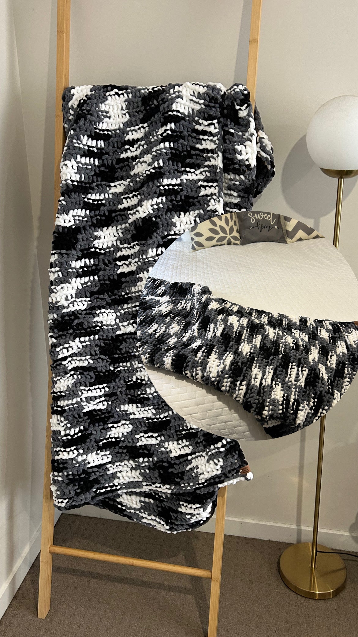 Handmade Crochet Throw Blanket - Black and White