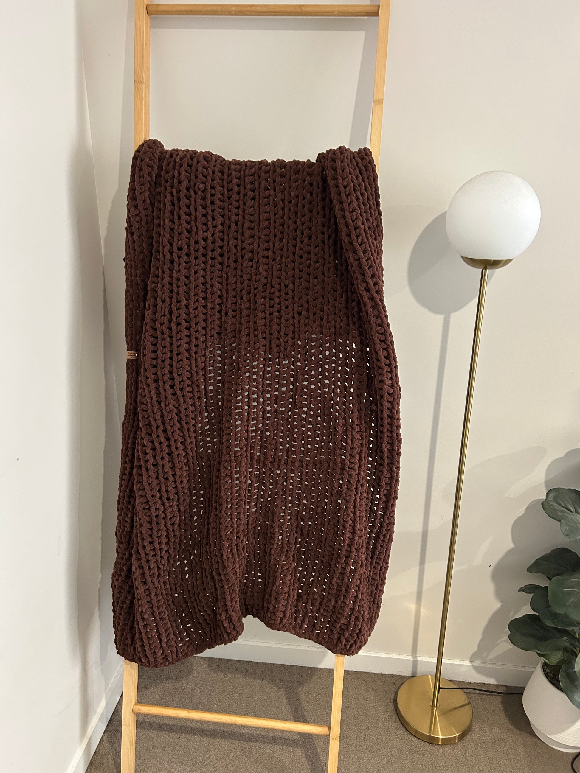 Handmade Crochet Throw Blanket - Dark brown