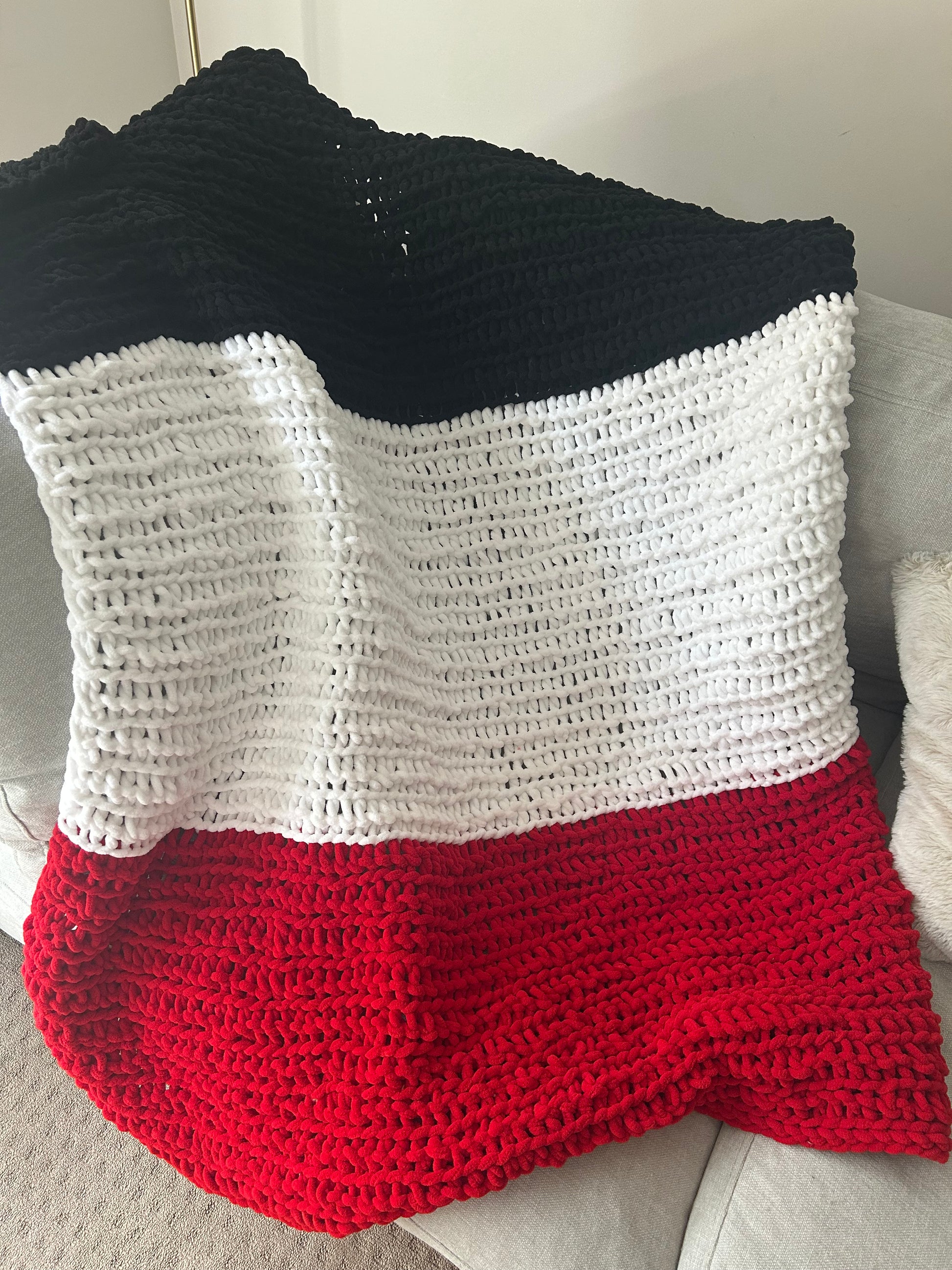 Handmade Crochet Blanket – Red, white black