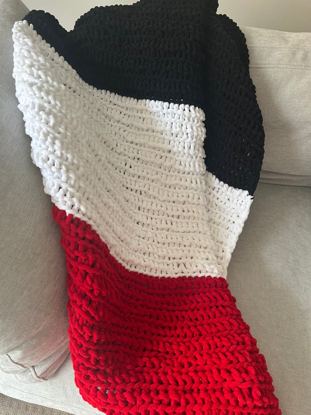 Handmade Crochet Blanket – Red, white black