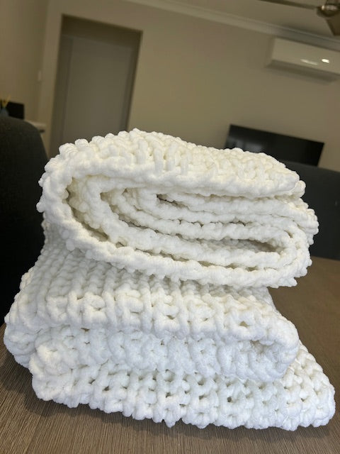 Handmade Crochet Blanket – Throw Size - White