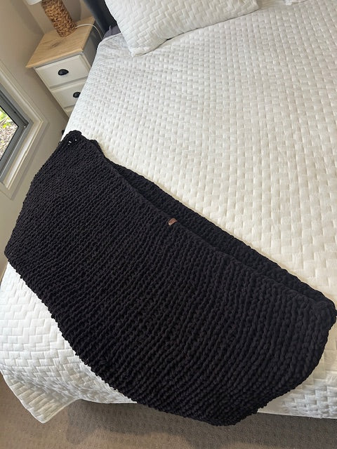 Handmade Crochet Blanket – Throw Size - Black