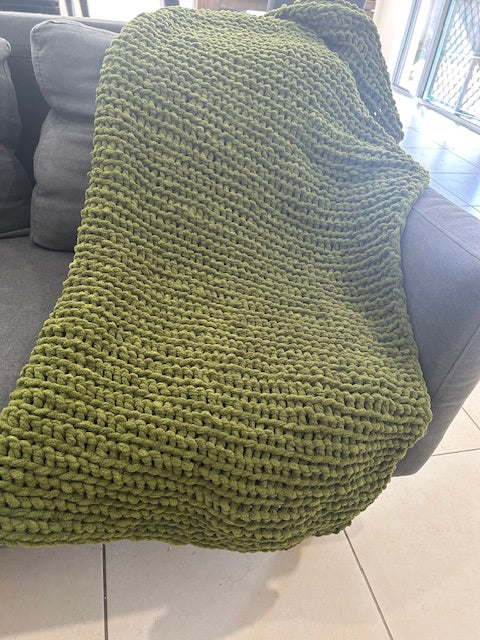 Handmade Crochet Blanket – Throw Size - Green
