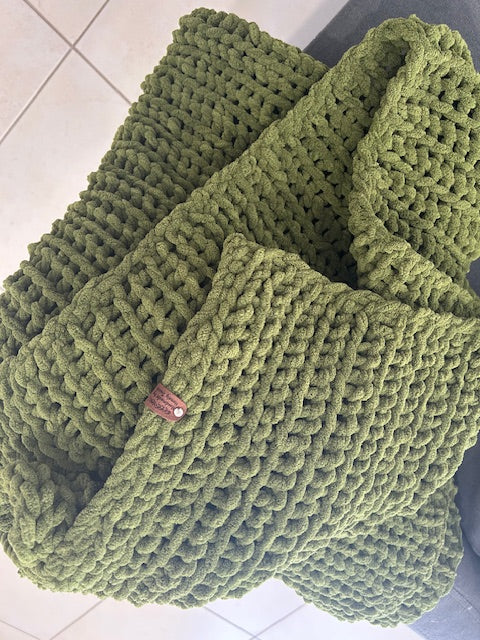 Handmade Crochet Blanket – Throw Size - Green