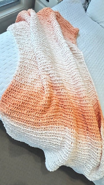 Handmade Crochet Throw Blanket - Peach Ombre