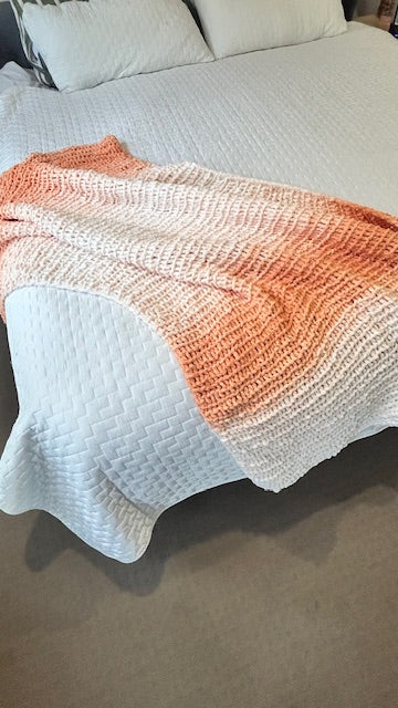 Handmade Crochet Throw Blanket - Peach Ombre