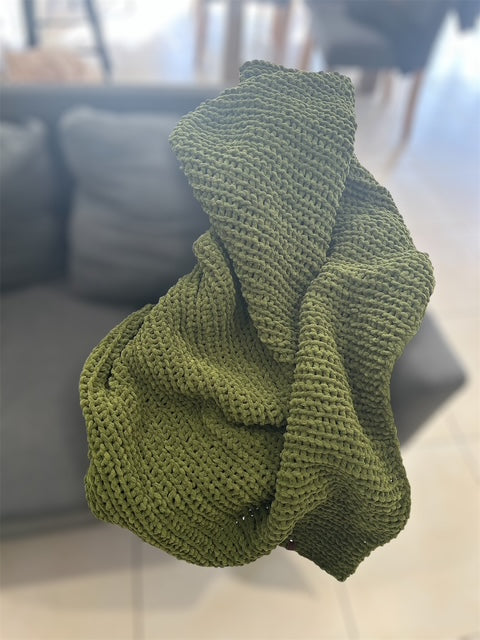 Handmade Crochet Blanket – Throw Size - Green