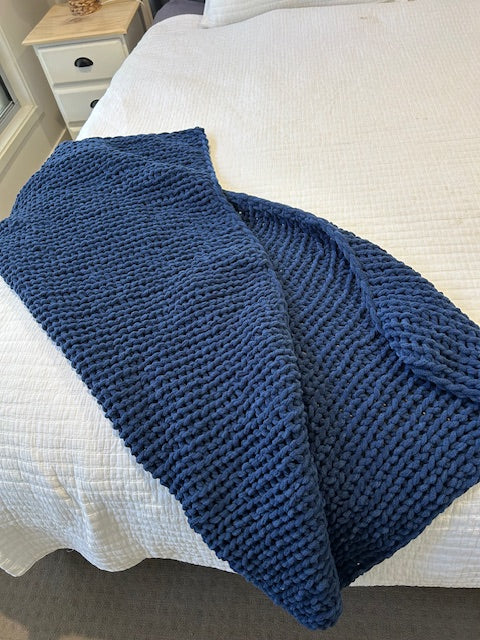 Handmade Crochet Blanket – Throw Size - Navy